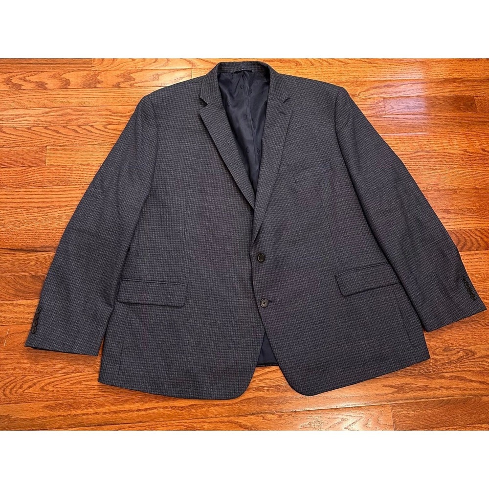 Ralph Ralph Lauren Sport Coat Blazer Mens 54R Blue Gray Micro Check Wool Stretch
